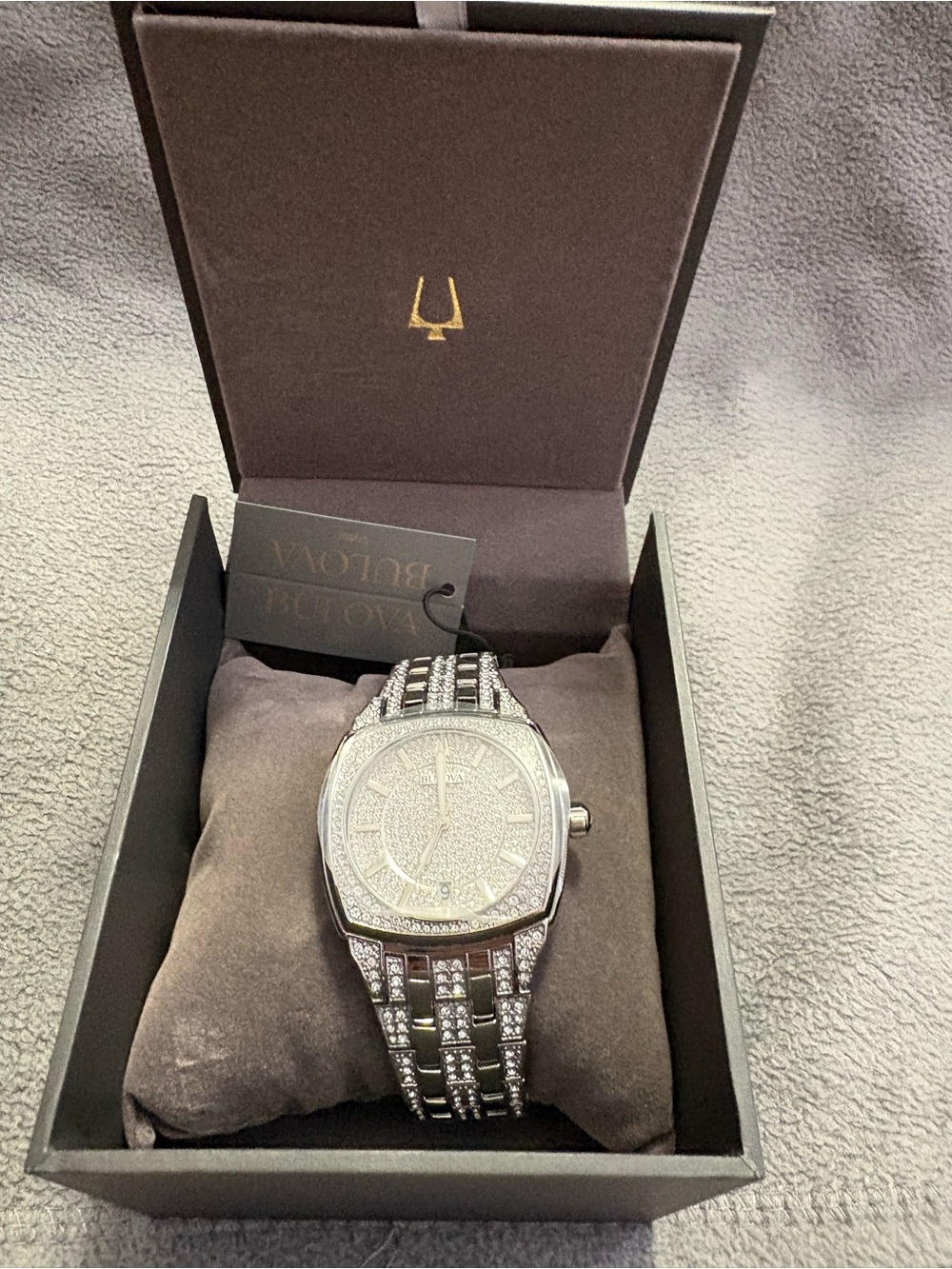 Bulova Silver Men's Pavé Crystal Bracelet Watch